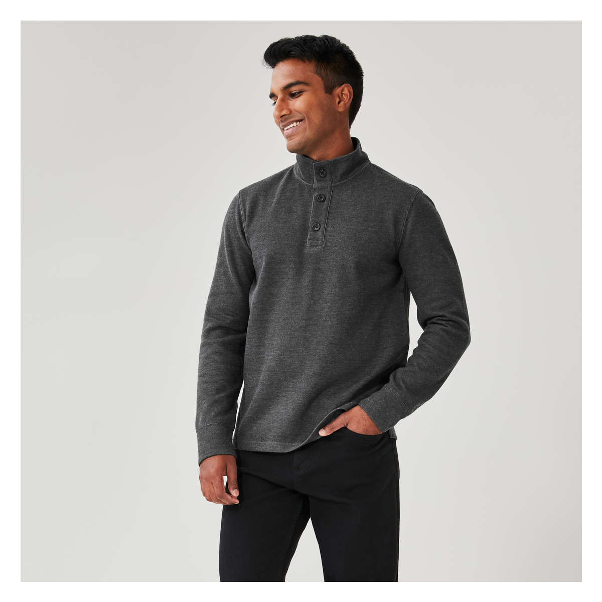 Men s Quarter Button Pullover Dark Grey Mix Size L from Joe Fresh